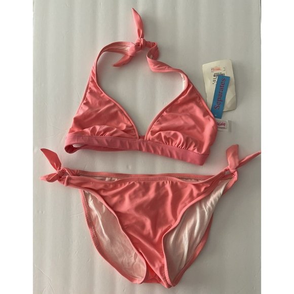 Hobie Bikini Swim Womens L Coral Pink Ties Triangle Top Lined New - Picture 1 of 9